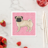 Fawn Pug Dog Cartoon Mops Love Heart Pattern Roze Servet (Insitu)