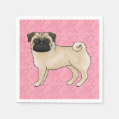 Fawn Pug Dog Cartoon Mops Love Heart Pattern Roze Servet (Voorkant)