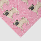 Fawn Pug Dog Cartoon Mops Love Heart Pattern Roze Tissuepapier (Detail)