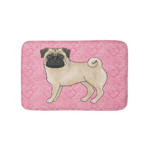 Fawn Pug Dog Cartoon Mops Roze Liefde Hart Patroon Badmat