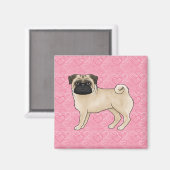 Fawn Pug Dog Cartoon Mops Roze Liefde Hart Patroon Magneet (Voorkant / Achterkant)