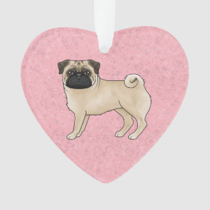 Fawn Pug Dog Illustratie met aangepaste tekst roze Ornament