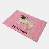 Fawn Pug Dog Schattige Mops en roze harten met naa Deurmat (Schuin)