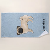 Fawn Pug Dog Schattige Mops Hondenras Design Blauw Strandlaken (Voorkant)