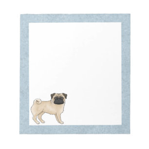 Fawn Pug Dog Schattigee Cartoon Illustratie Blauwe Notitieblok