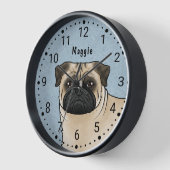 Fawn Pug Hondenras hoofd close-up en naam blauw (Hoek)