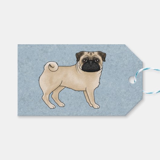 Fawn Pug Hondenras Schattigee Cartoon Illustratie Cadeaulabel (Voorkant (Horizontaal))