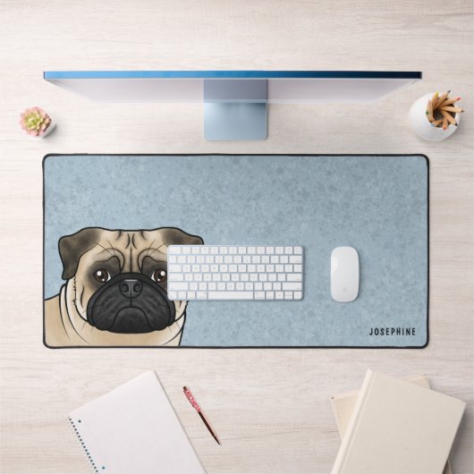 Fawn Pug hoofd cartoon hond met aangepaste naam bl Bureaumat (Kantoor 1)