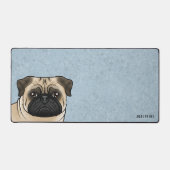 Fawn Pug hoofd cartoon hond met aangepaste naam bl Bureaumat (Voorkant)