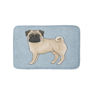 Fawn Pug Mops Breed Dog Cartoon Illustratie Blauw Badmat