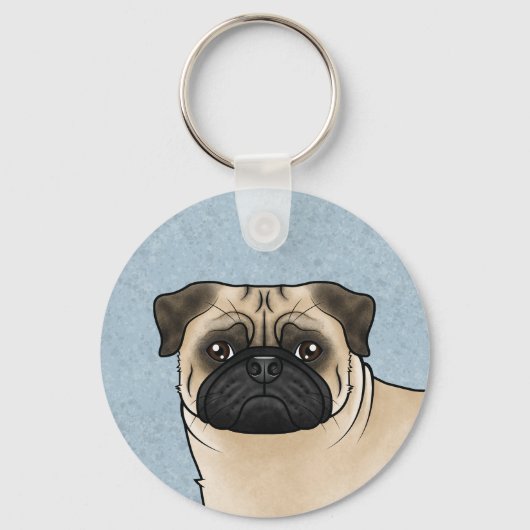 Fawn Pug Mops Hondengezicht close-up en aangepaste Sleutelhanger (Voorkant)
