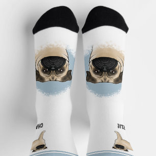 Fawn Pug Mops Hondenras Ontwerp En Naam Blauw Wit Sokken