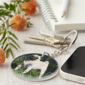 Fawn Pug Permanent in de Bluebells Sleutelhanger (Voorkant Rechts)