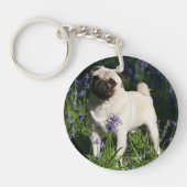 Fawn Pug Permanent in de Bluebells Sleutelhanger (Voorkant)