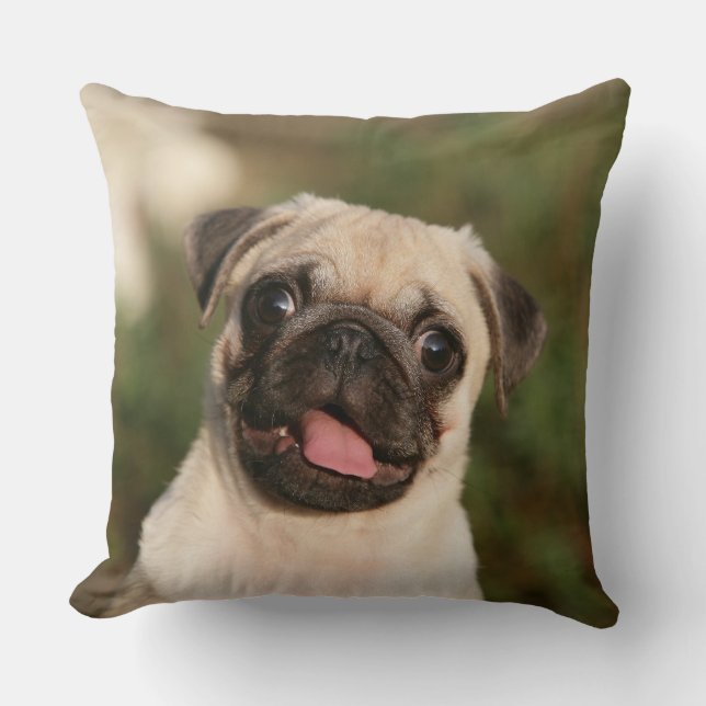 Fawn Pug Puppy Panting Kussen (Voorkant)