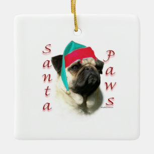 Fawn Pug Santa Paws Keramisch Ornament