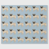 Fawn Pug Schattige Cartoon Dog Mops Design Pattern Cadeaupapier (Vlak)