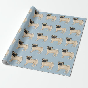 Fawn Pug Schattige Cartoon Dog Mops Design Pattern Cadeaupapier