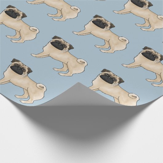 Fawn Pug Schattige Cartoon Dog Mops Design Pattern Cadeaupapier (Hoek)