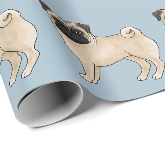 Fawn Pug Schattige Cartoon Dog Mops Design Pattern Cadeaupapier (Rol Hoek)