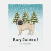 Fawn Pug Schattige Cartoon Dog Snowy Winter Forest Fleece Deken (Voorkant)