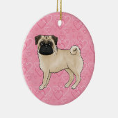 Fawn Pug Schattigee dweilen op roze harten Pet Mem Keramisch Ornament (Rechts)