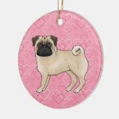 Fawn Pug Schattigee dweilen op roze harten Pet Mem Keramisch Ornament (Links)