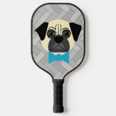Fawn Pug with bowtie, Herringbone grey Pickleball Paddle (Voorkant)