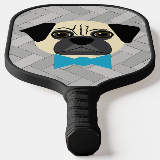 Fawn Pug with bowtie, Herringbone grey Pickleball Paddle (Laagn)