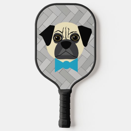 Fawn Pug with bowtie, Herringbone grey Pickleball Paddle (Achterkant)