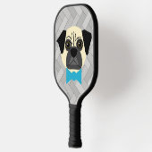 Fawn Pug with bowtie, Herringbone grey Pickleball Paddle (Links)