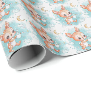 Fawn Schattige Baby Pastel Waterverf Patroon Cadeaupapier