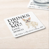 Fawn Tan Cream Frenchie Franse Bulldog bruiloft Vierkante Kartonnen Onderzetter (Schuin)