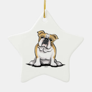Fawn White Bulldog Sit Keramisch Ornament