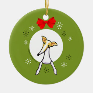 Fawn White Italy Greyhound Kerstmis Classic Keramisch Ornament