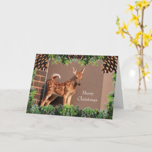 Fawn (witstaarthert) Kerst Kaart (Gele Bloem)