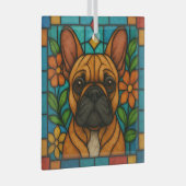 Fawn / Witte Franse Bulldog "Glas in lood" Glas Ornament (Voorkant Rechts)