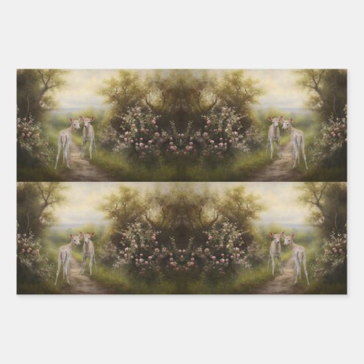Fawns in de bloementuin Decoupage Papier Inpakpapier Vel (Voorkant 3)