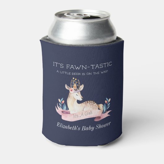 Fawntastic Deer Het is een meisje Baby shower guns Blikjeskoeler (Blikje Achterkant)