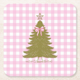 Faye and Lauren Pink Holiday Paper Coaster Vierkante Kartonnen Onderzetter