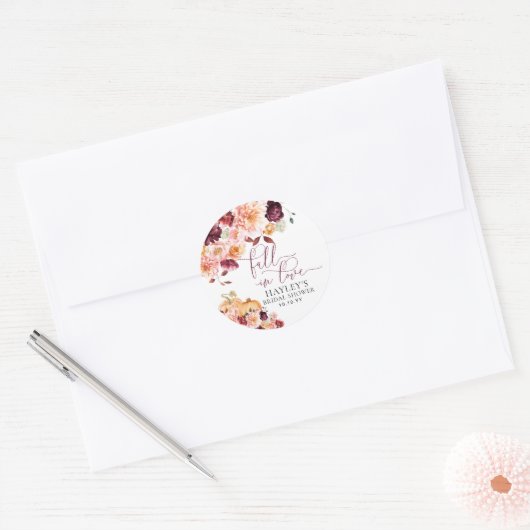 Faye Bourgondië Verliefd Worden Bruiloft Borrel Ronde Sticker (Envelop)