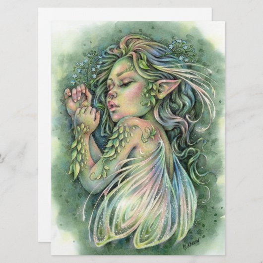 Faye Carte Art Sleepy mignonne Bébé Forêt Fée Fill (Devant / Derrière)