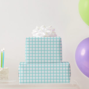 Faye en Lauren Aqua Blue Gingham Cadeaupapier