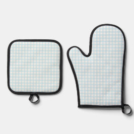 Faye en Lauren Baby Blue Gingham Ovenwant & Pannenlap Set