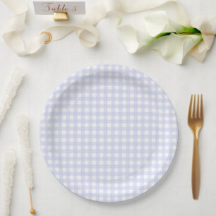 Faye en Lauren Blue Pastel Gingham Papieren Bordje