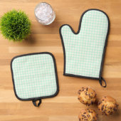 Faye en Lauren Bright Green Gingham Ovenwant & Pannenlap Set (Top down)