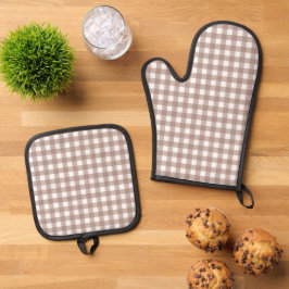 Faye en Lauren Brown Gingham Ovenwant & Pannenlap Set