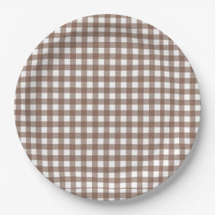 Faye en Lauren Brown Gingham Papieren Bordje