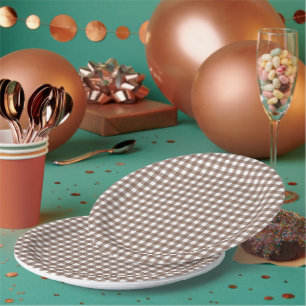 Faye en Lauren Brown Gingham Papieren Bordje
