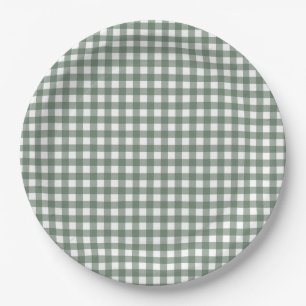 Faye en Lauren Herfst Dark Green Gingham Papieren Bordje